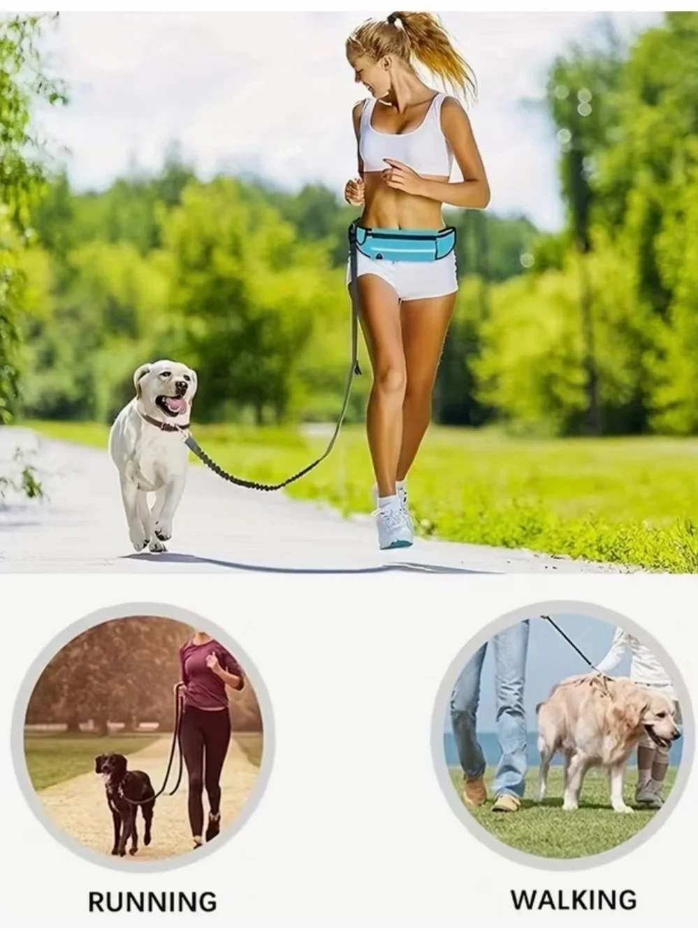 Hands-Free Pink Running Belt with Reflective Strip and Leash